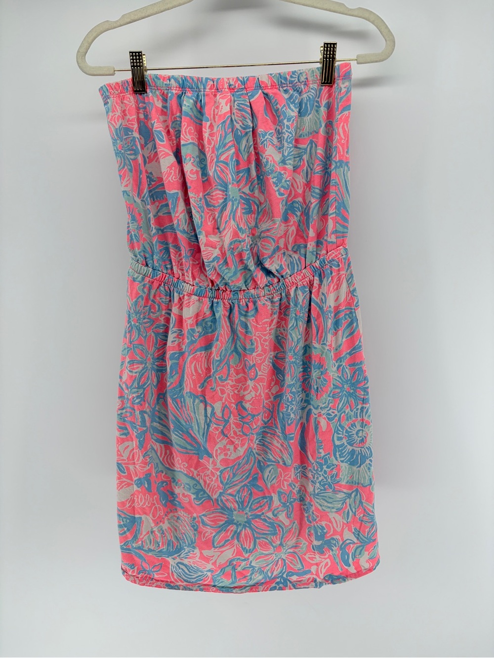 Lilly Pulitzer Windsor Strapless Mini Dress Blue & Pink AOP 82490 Pima Cotton M